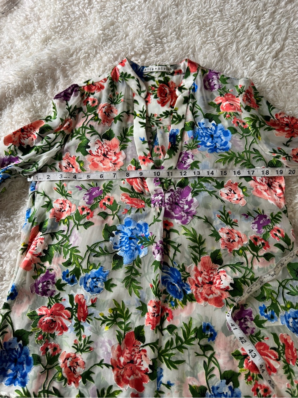 Alice + Olivia Sheila Blouson Sleeve Top Multicolor Floral Silk Blend Size XS - Picture 4 of 8